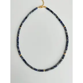 Natuursteen  Donkerblauw Keizerlijk Turkoois Kralen Ketting Met 18k Verguld Roestvrij Staal Kleurrijke Heishi