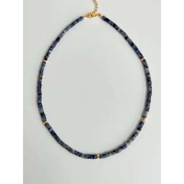 Natuursteen  Donkerblauw Keizerlijk Turkoois Kralen Ketting Met 18k Verguld Roestvrij Staal Kleurrijke Heishi