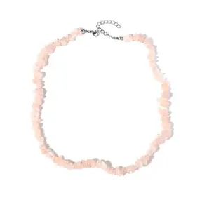 Natuursteen Schilfer Rozenkwarts Splitter Halsketting Onregelmatig Handgemaakt Boho
