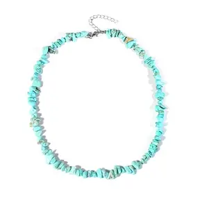 Natuursteen Blauwe Turkoois Splitter  Schilfer Halsketting Onregelmatig Handgemaakt Boho