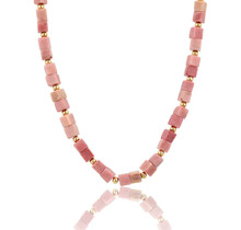 Ketting met Vierkante Edelstenen Kralen • Rhodoniet