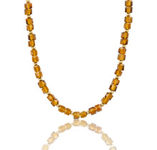 Ketting met Facetgeslepen Vierkante Kralen • Bruine Glassteen