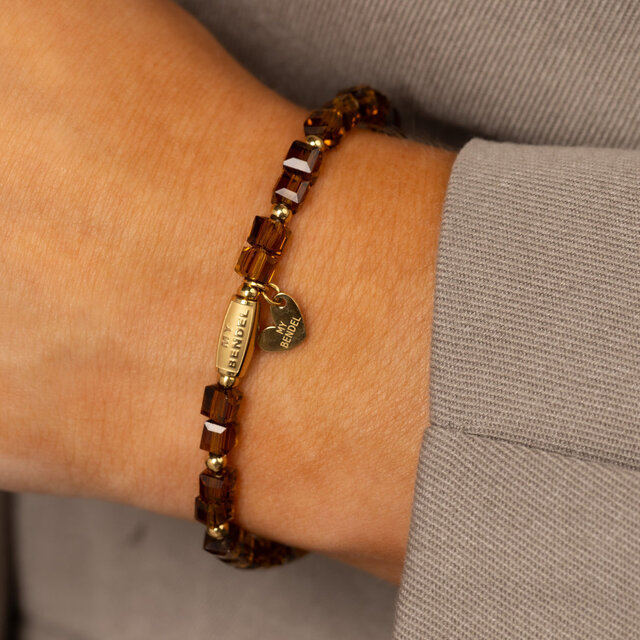 Armband met Facetgeslepen Vierkante Kralen • Bruine Glassteen