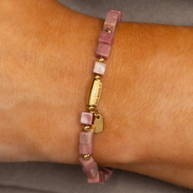 Armband met Vierkante Edelstenen Kralen • Rhodoniet