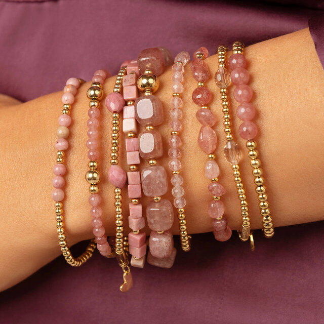 Armband met Vierkante Edelstenen Kralen • Rhodoniet