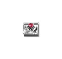 NOMINATION COMPOSABLE CLASSIC OXIDIZED SYMB. AND CUBIC ZIRC.AND SILVER 925 RED HEART HANDS 330327/33