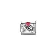 NOMINATION COMPOSABLE CLASSIC OXIDIZED SYMB. AND CUBIC ZIRC.AND SILVER 925 RED HEART HANDS 330327/33