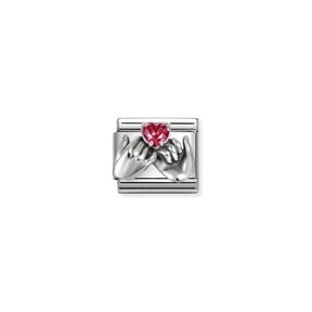 NOMINATION COMPOSABLE CLASSIC OXIDIZED SYMB. AND CUBIC ZIRC.AND SILVER 925 RED HEART HANDS 330327/33