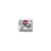 NOMINATION COMPOSABLE CLASSIC OXIDIZED SYMB. AND CUBIC ZIRC.AND SILVER 925 RED HEART HANDS 330327/33