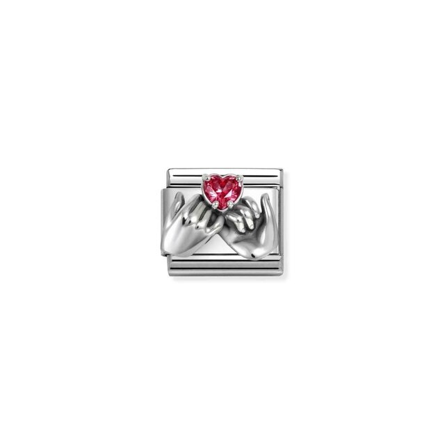 NOMINATION COMPOSABLE CLASSIC OXIDIZED SYMB. AND CUBIC ZIRC.AND SILVER 925 RED HEART HANDS 330327/33