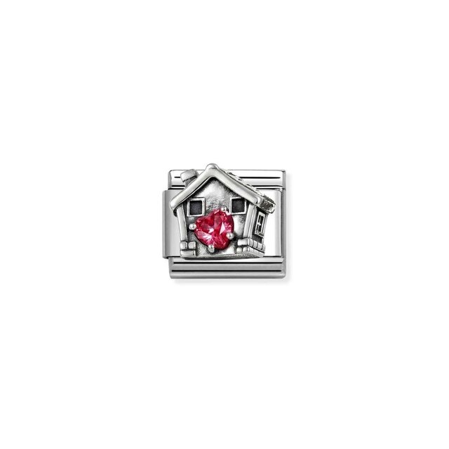 NOMINATION COMPOSABLE CLASSIC OXIDIZED SYMB.AND CUBIC ZIRC. AND SILVER 925 RED HEART HOUSE 330327/32