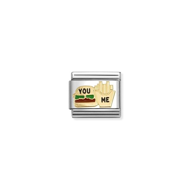 NOMINATION COMPOSABLE CLASSIC SYMBOLS STEEL, ENAMEL AND 18K GOLD BURGER AND FRIES 030285/89