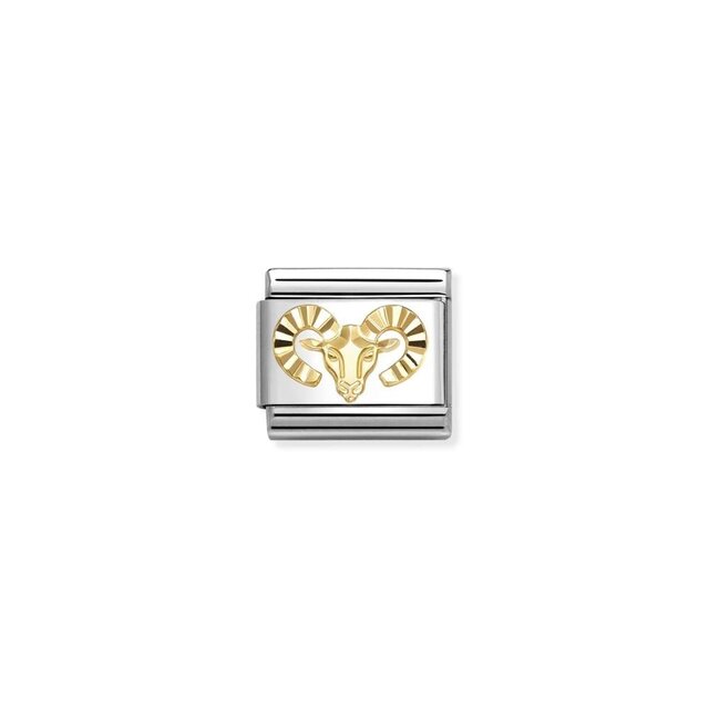NOMINATION COMPOSABLE CLASSIC ZODIAC STAINLESS STEEL AND 18K GOLD DIAMOND-CUT ARIES 030167/01