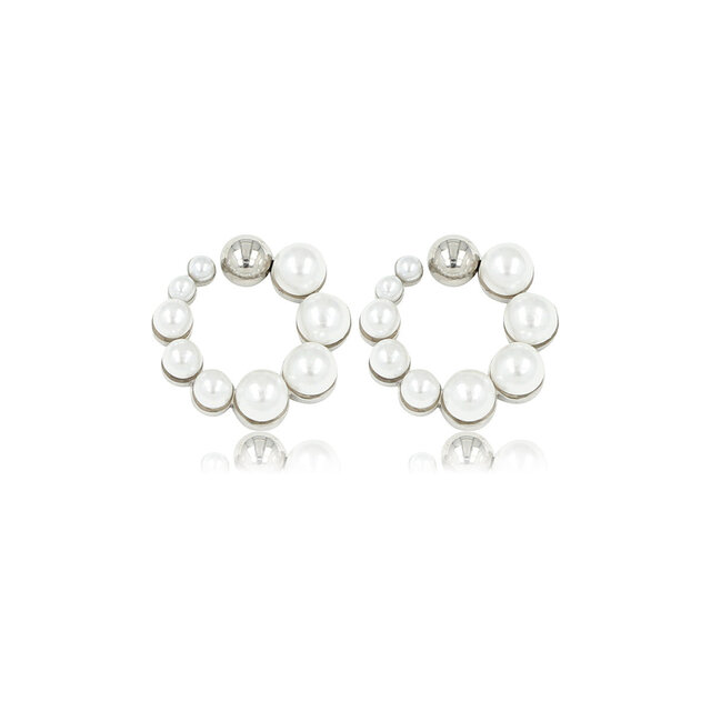 Zilveren Oorbel met Stralende Witte Parel 13mm