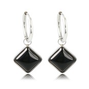 Zilveren Ronde Oorring met Onyx Ruiten Hanger