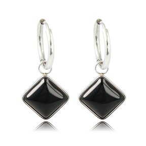 Zilveren Ronde Oorring met Onyx Ruiten Hanger