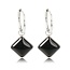 My Bendel Zilveren Ronde Oorring met Onyx Ruiten Hanger