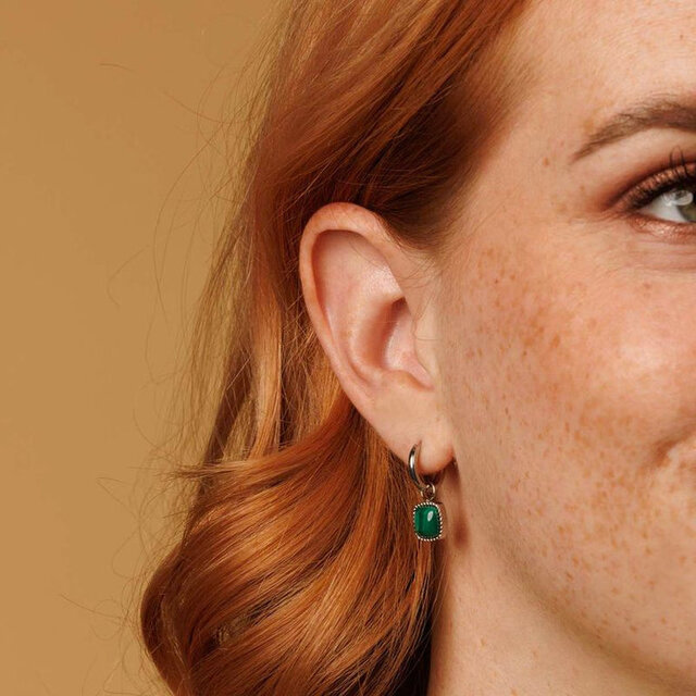 Klassieke Zilveren Oorring met Malachite Hanger
