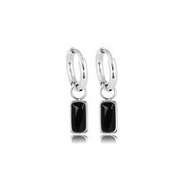 Elegante Zilveren Oorringen met Onyx Hanger