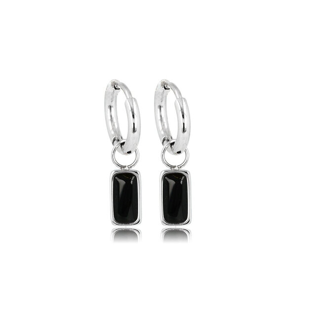 Elegante Zilveren Oorringen met Onyx Hanger