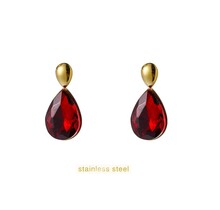 Drop Dangle - 14K + Burgundy E66154-3