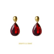 Drop Dangle - 14K + Burgundy E66154-3
