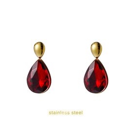 Drop Dangle - 14K + Burgundy E66154-3