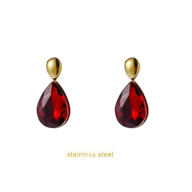 Drop Dangle - 14K + Burgundy E66154-3