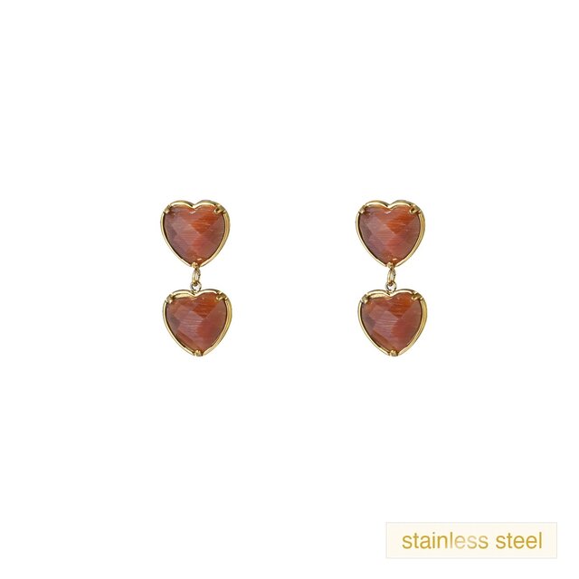 Double Heart Dangle - 14K + Brown E66157-2
