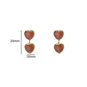Double Heart Dangle - 14K + Brown E66157-2