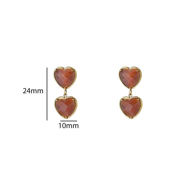 Double Heart Dangle - 14K + Brown E66157-2