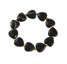 Elastische Hartjes Armband Zwart met Goudkleurige Details