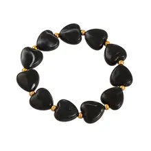 Elastische Hartjes Armband Zwart met Goudkleurige Details