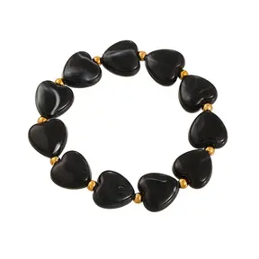 Elastische Hartjes Armband Zwart met Goudkleurige Details