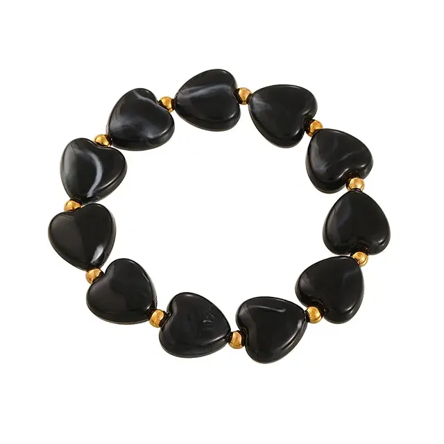 Elastische Hartjes Armband Zwart met Goudkleurige Details