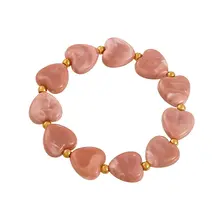 Elastische Hartjes Armband Nude Roze met Goudkleurige Details
