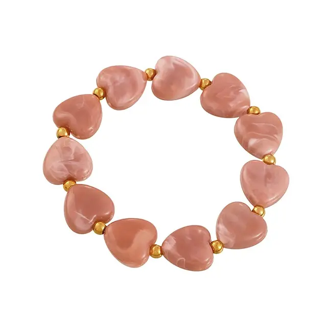 Elastische Hartjes Armband Nude Roze met Goudkleurige Details