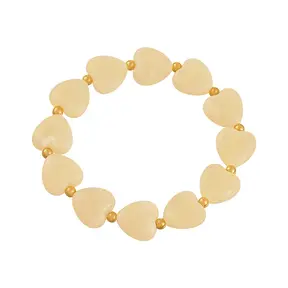 Elastische Hartjes Armband Crème met Goudkleurige Details