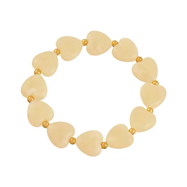 Elastische Hartjes Armband Crème met Goudkleurige Details