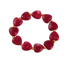 Elastische Hartjes Armband Rood met Goudkleurige Details