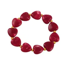 Elastische Hartjes Armband Rood met Goudkleurige Details