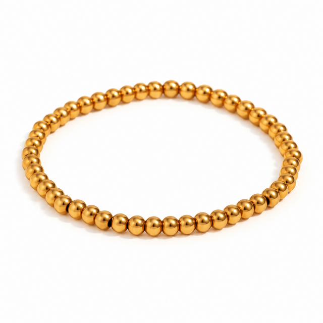Stainless Steel Elastische Bolletjes Armband Goud – 3,9 mm