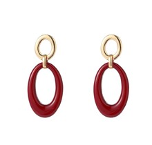 Double Oval Dangle - 14K + Burgundy E65119-2