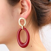 Double Oval Dangle - 14K + Burgundy E65119-2