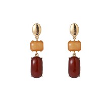 Square Stone Dangle - 14K + Brown Mix E65113-2
