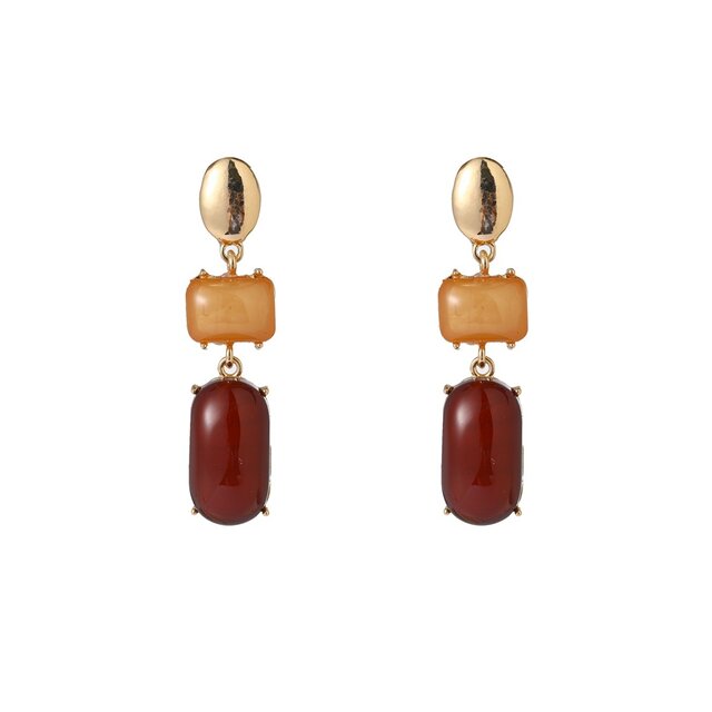 Square Stone Dangle - 14K + Brown Mix E65113-2