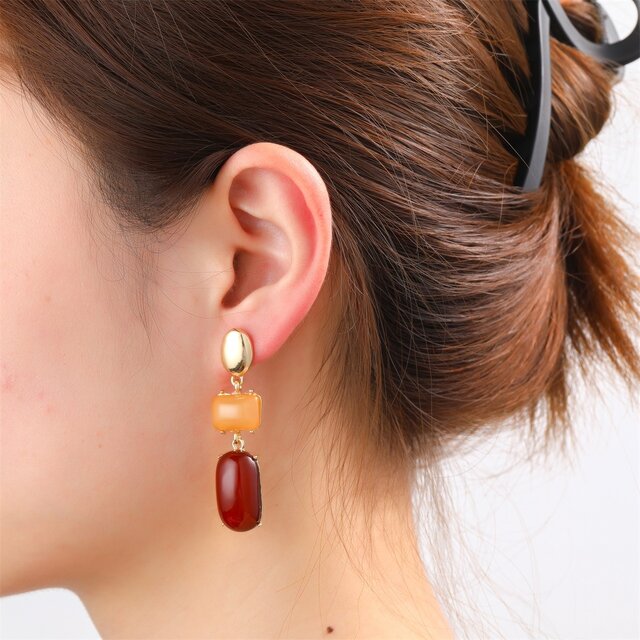 Square Stone Dangle - 14K + Brown Mix E65113-2