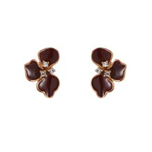Small Half Lily Stud - 14K + Burgundy E65098-3