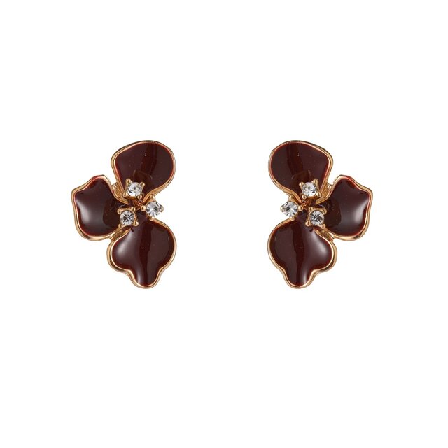 Small Half Lily Stud - 14K + Burgundy E65098-3