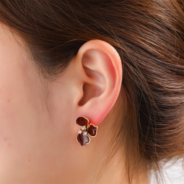 Small Half Lily Stud - 14K + Burgundy E65098-3